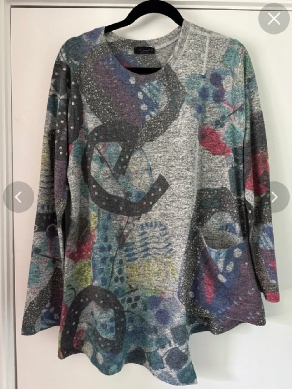 Inoah Sz Med Oversized Grey Abstract Multicolor Accents Asymmetrical Tunic